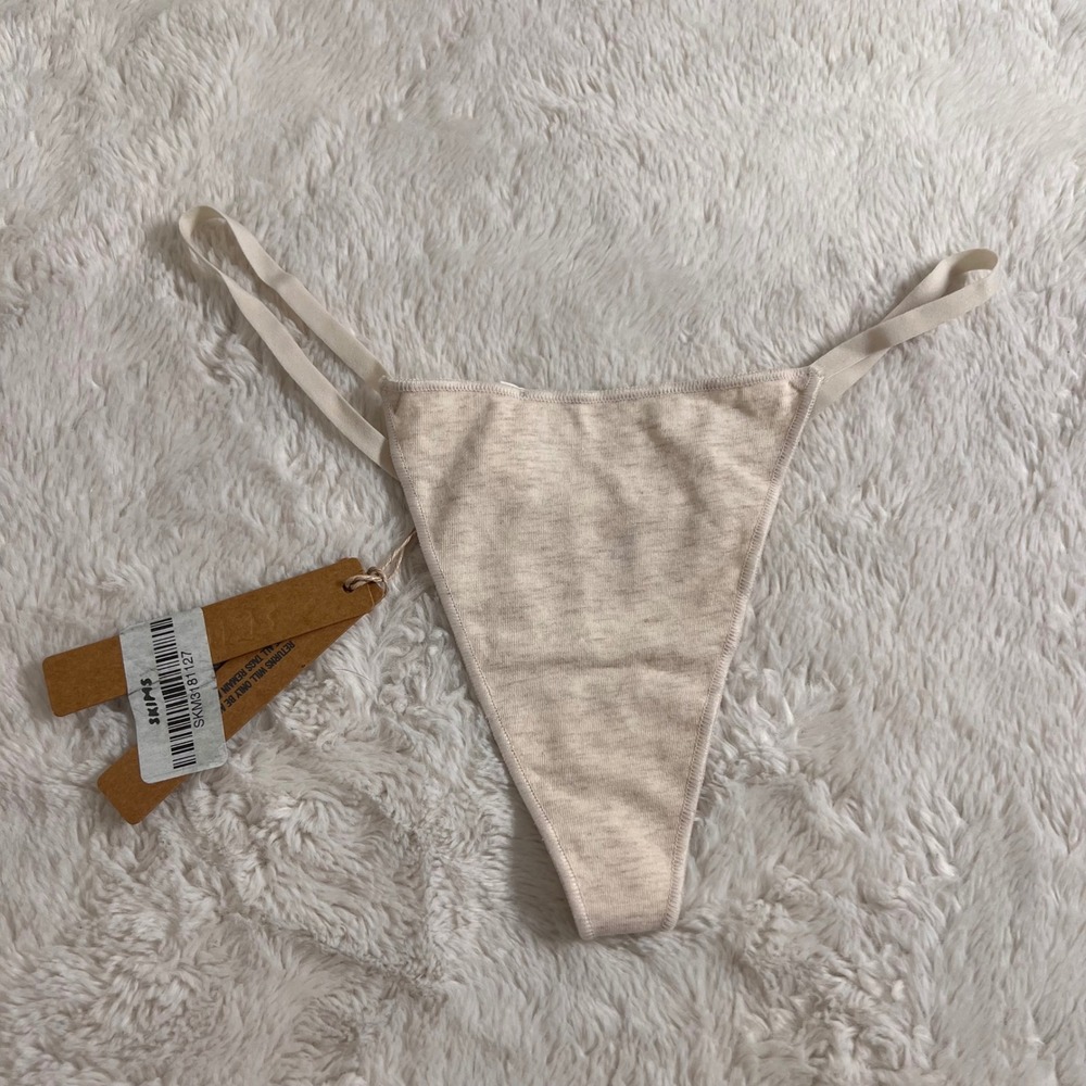 Skims Lightweight Cotton String Thong Oatmeal Heather TH-THG-8779W Small NWT New